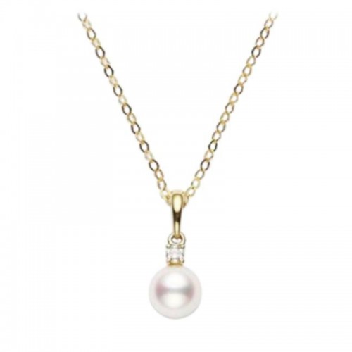 Akoya Cultured Pearl and Diamond Pendant 6-6.5mm A+