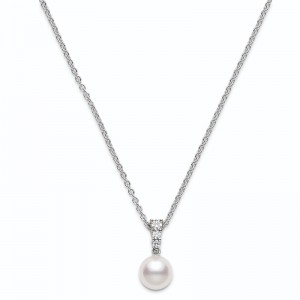 Morning Dew Akoya Cultured Pearl Pendant in 18K White Gold