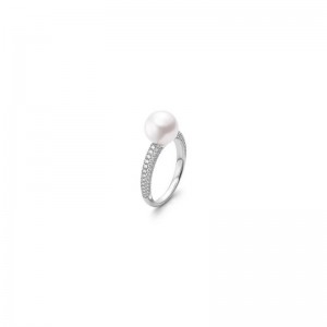 Akoya Cultured Pearl and Pavé Diamond Ring 8.5mm