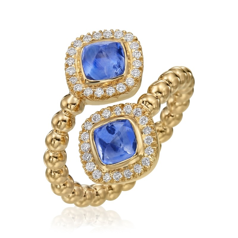 2 SQ Cushion Blue Sapphire 2.88ct, 40 RD Diamonds 0.29ct