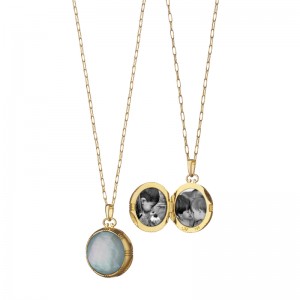 Petite Round Double-Sided Locket, Blue Topaz over Mother of Pearl