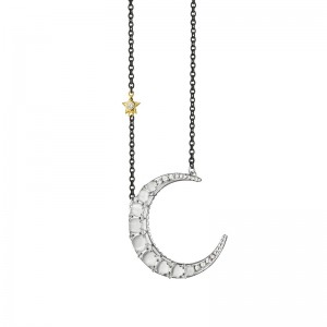 Sun, Moon and Stars Crescent Moon Necklace