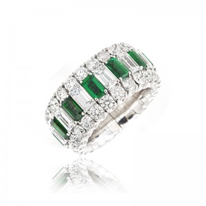 White Gold Xpandableâ„¢ Emerald and Diamond Ring