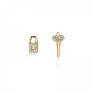 Gold & Diamond Lock & Key Stud Earrings