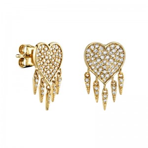 Gold & Diamond Heart Fringe Stud Earrings
