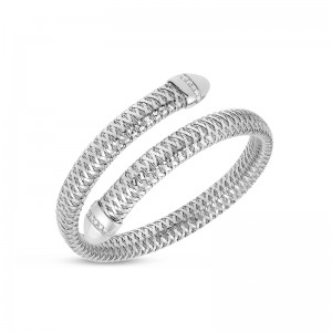 Flexible White Gold Snake Cuff with Diamonds