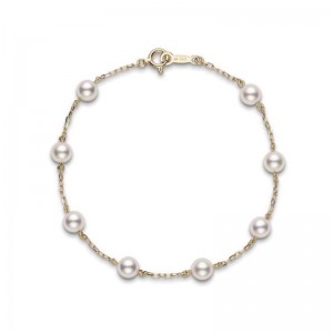 Akoya Cultured Pearl Station Bracelet 5mm Yellow Gold