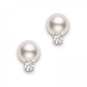 Akoya Cultured Pearl & Diamond Earrings 6-6.5mm A+