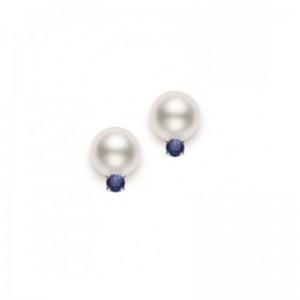 Akoya Cultured Pearl & Sapphire 7.5-8mm A+ Earrings