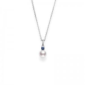 Akoya Cultured Pearl and Sapphire Pendant 7.5mm A+