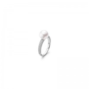 Akoya Cultured Pearl and PavÃ© Diamond Ring 8.5mm