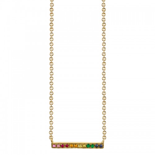 Rainbow Gemstones Bar Rose Gold Necklace