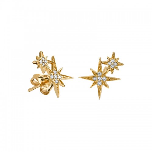 Small Gold & Diamond Double Starburst Stud Earrings