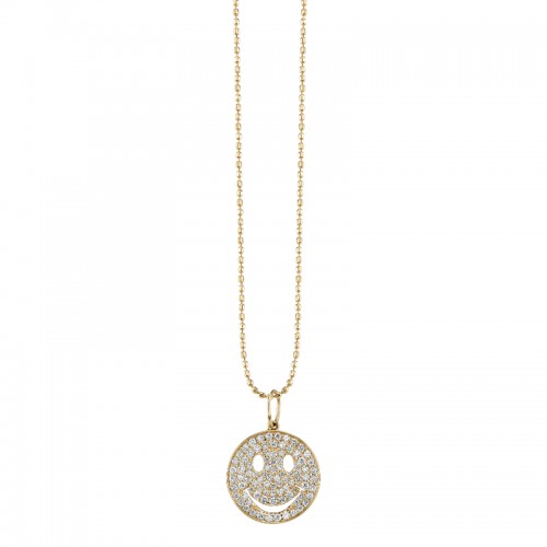 Medium Gold & Pavé Diamond Happy Face Necklace