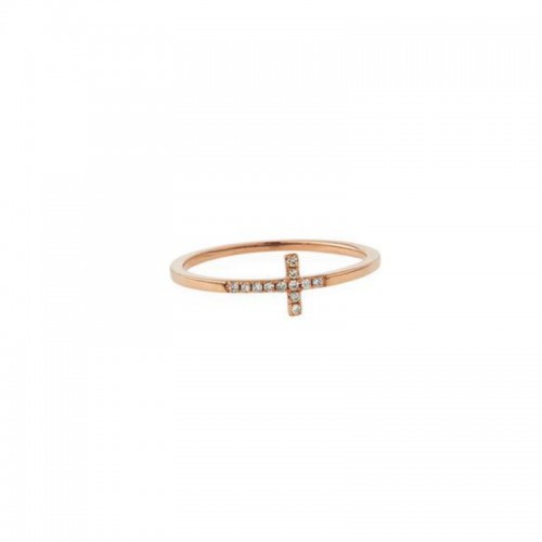 Rose-Gold & Pavé Diamond Bent Cross Ring