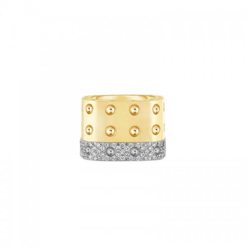 Gold 3 Row Ring with Diamonds