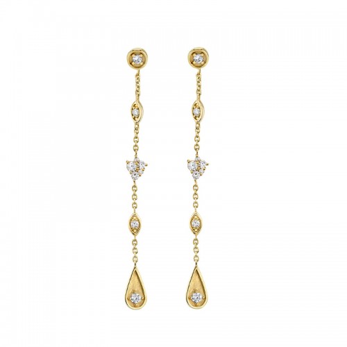 Long Gold & Diamond Marquis Teardrop Earrings