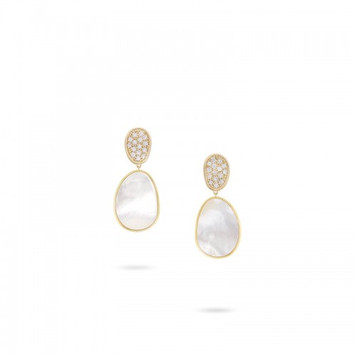 Lunaria 18K Yellow Gold and Diamond White Mother of Pearl Small Drop Earrings