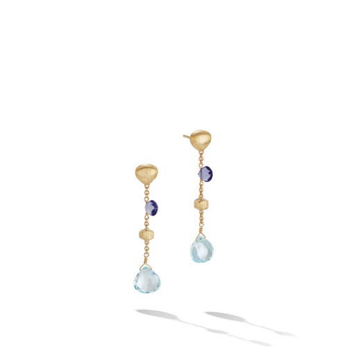 Paradise 18K Yellow Gold Iolite and Blue Topaz Short Drop Earrings