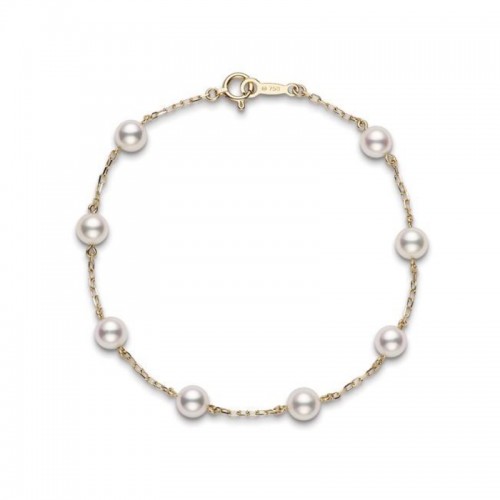 Akoya Cultured Pearl Station Bracelet 5mm Yellow Gold