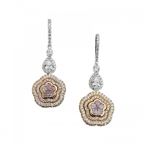 Pink Diamond Flower Earrings