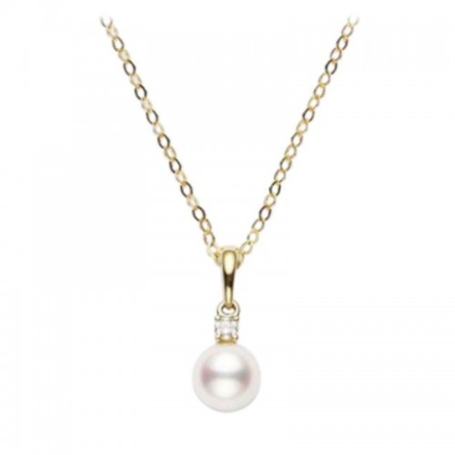 Akoya Cultured Pearl and Diamond Pendant 6-6.5mm A+