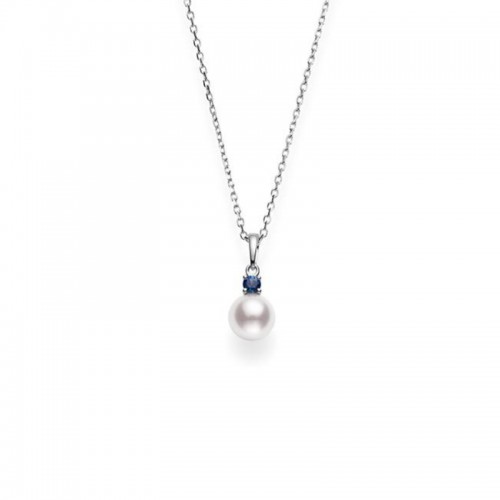 Akoya Cultured Pearl and Sapphire Pendant 7.5mm A+