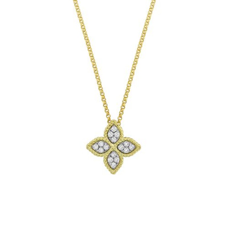 Gold Medium Diamond Princess Flower Pendant