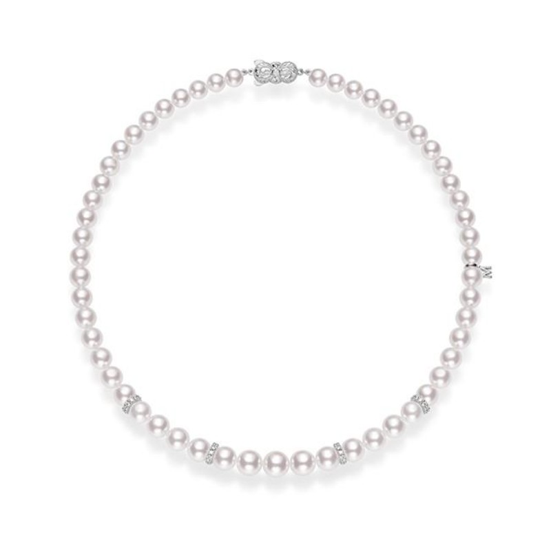 Akoya Cultured Pearl Graduated Strand Necklace with Diamond Rondelles