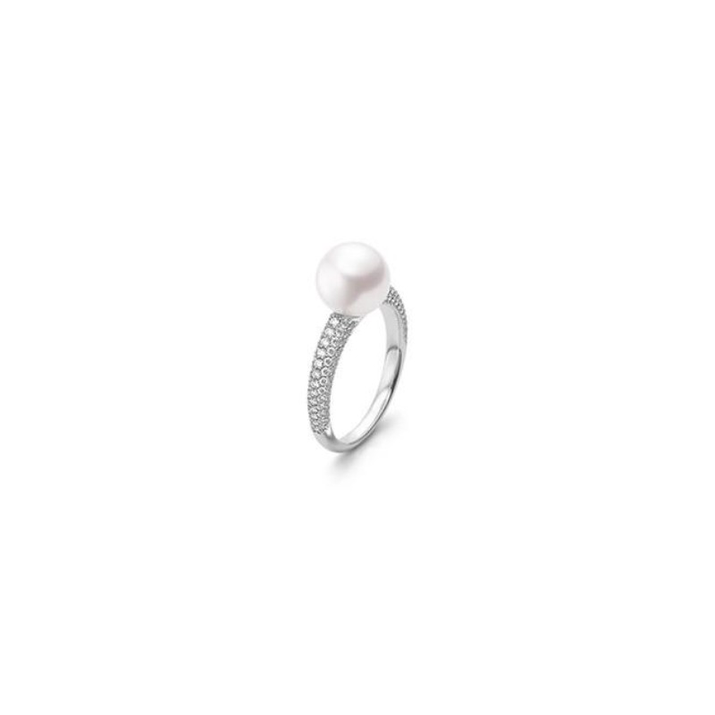 Akoya Cultured Pearl and Pavé Diamond Ring 8.5mm