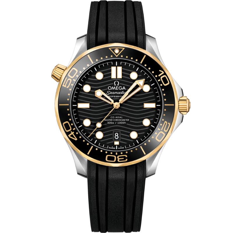 OMEGA アナログクォーツ 腕時計 ゴールド/ブラック Omega 42 mm, Steel - Yellow Gold On Rubber Strap Watch